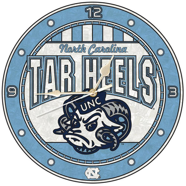 North Carolina Tar Heels 12" Art Glass Clock
