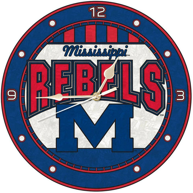 Ole Miss Rebels 12" Art Glass Clock