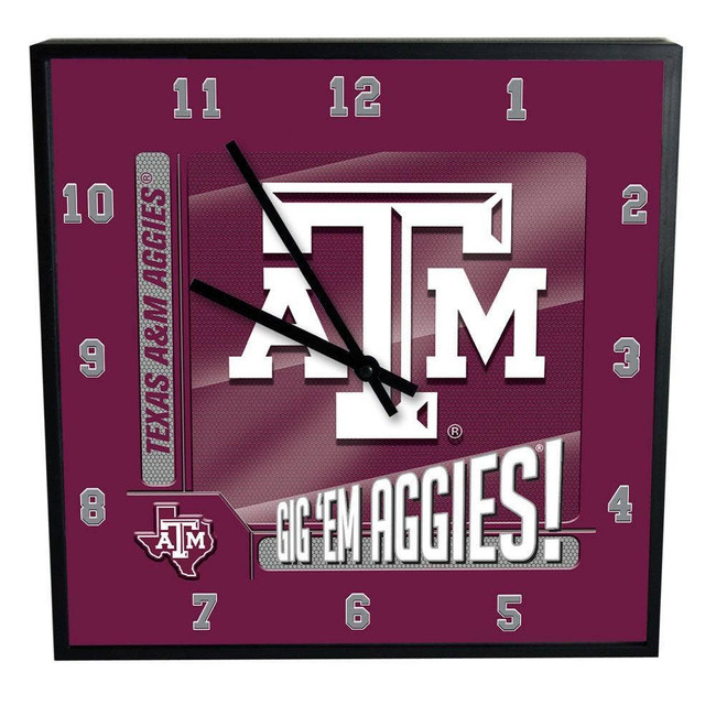 Texas A&M Aggies 12" Square Carbon Fiber Clock