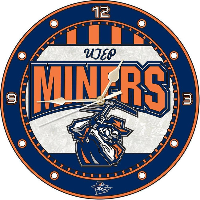 Texas at El Paso Miners 12" Art Glass Clock