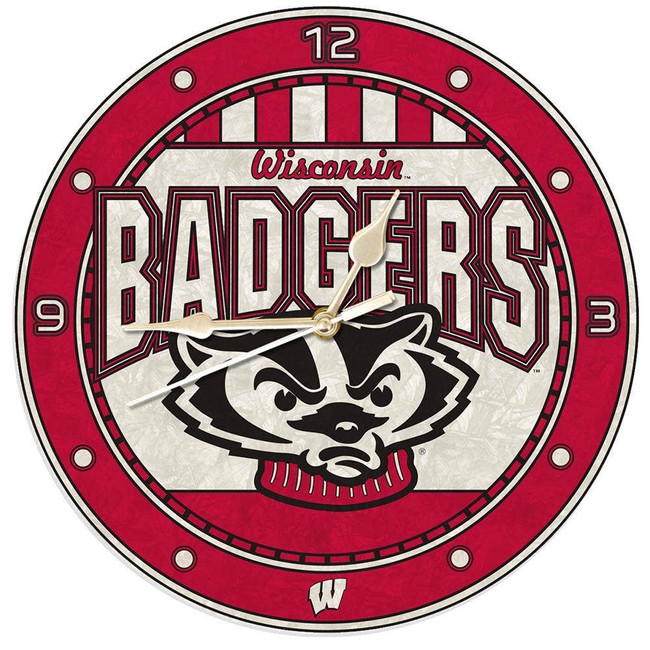 Wisconsin Badgers 12" Art Glass Clock
