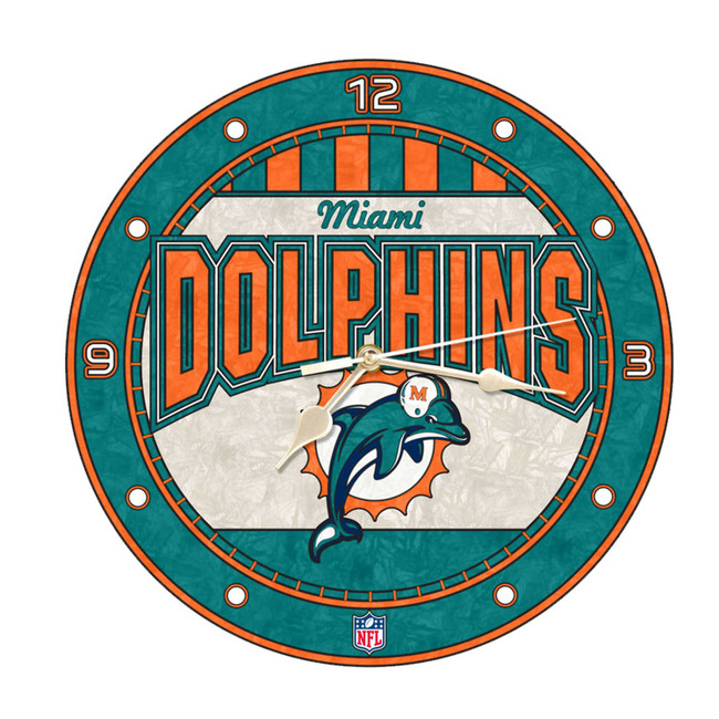 Miami Dolphins 12" Art Glass Clock