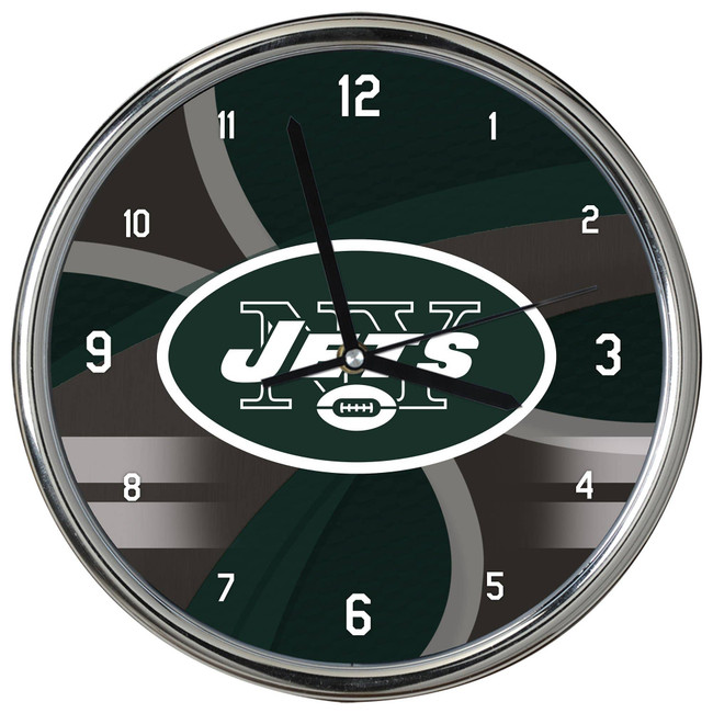 New York Jets Carbon Fiber Chrome Clock