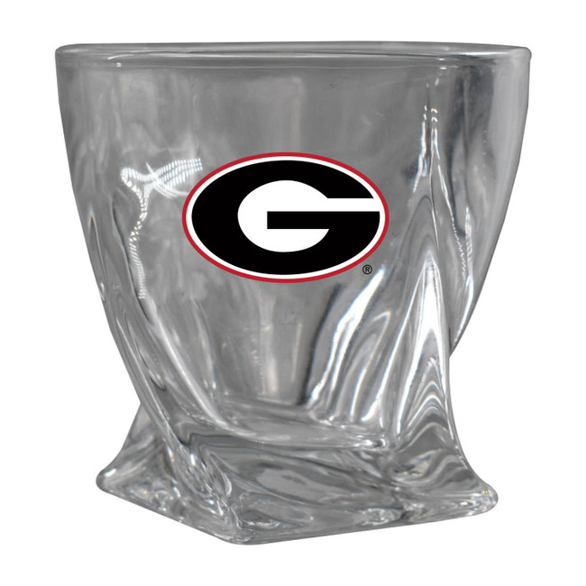 Georgia Bulldogs Curved Rocks Glass