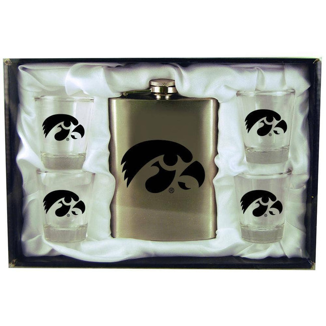 Iowa Hawkeyes 8oz Stainless Steel Flask w/4 Cups