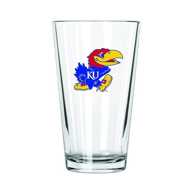 Kansas Jayhawks 16oz Pint Glass w/Color Logo