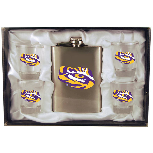 LSU Tigers 8oz Stainless Steel Flask w/4 Cups