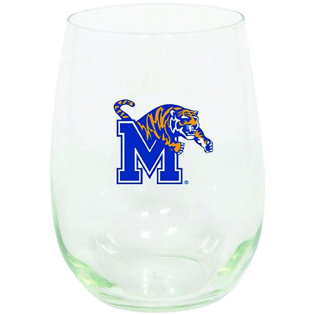 Memphis Tigers 15oz Stemless Wine w/Color Logo