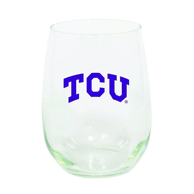 TCU Horned Frogs 15oz Stemless Wine w/Color Logo