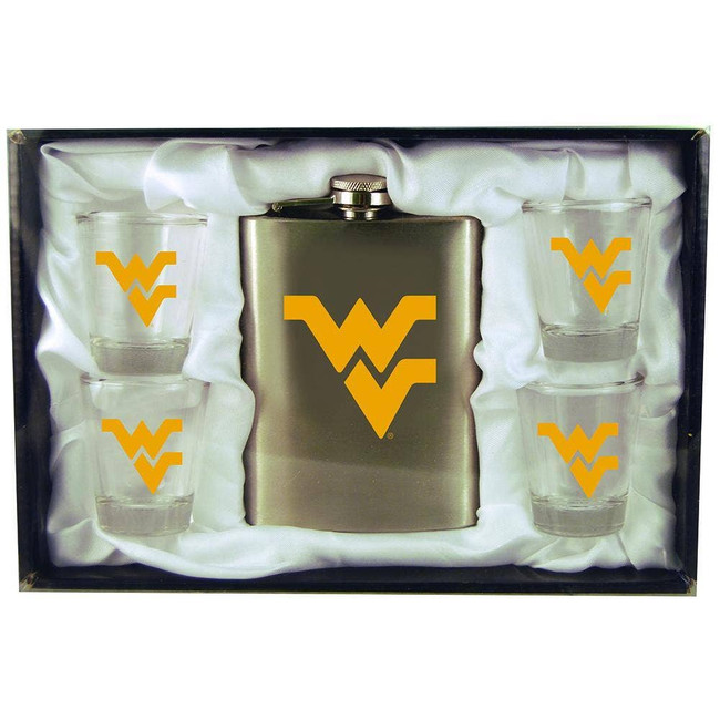 West Virginia 8oz Stainless Steel Flask w/4 Cups