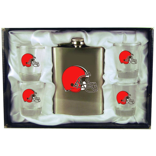 Cleveland Browns 8oz Stainless Steel Flask w/4 Cups