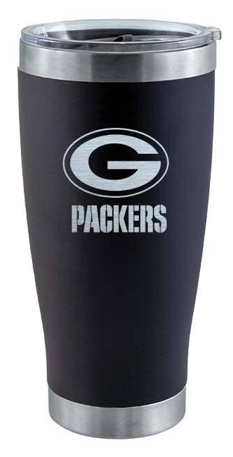 Green Bay Packers 20oz Black Tumbler w/Etched Logo