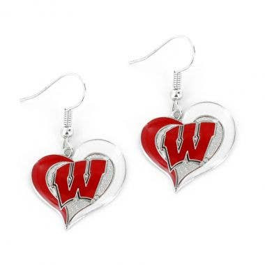 NCAA Wisconsin Badgers Swirl Heart Earrings