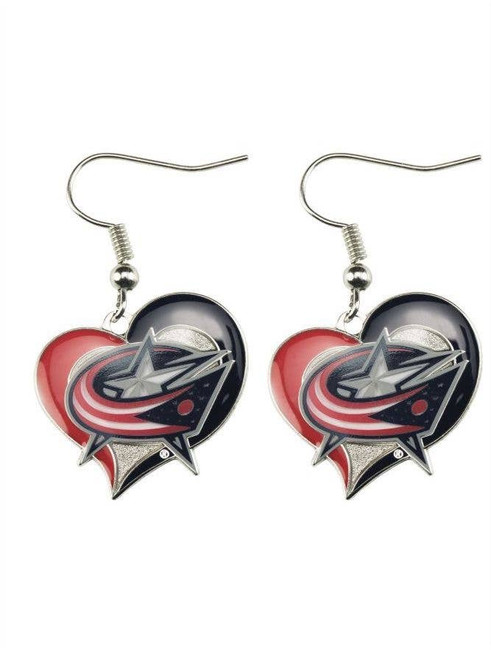 NHL Columbus Blue Jackets Swirl Heart Earrings