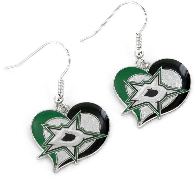 NHL Dallas Stars Swirl Heart Earrings