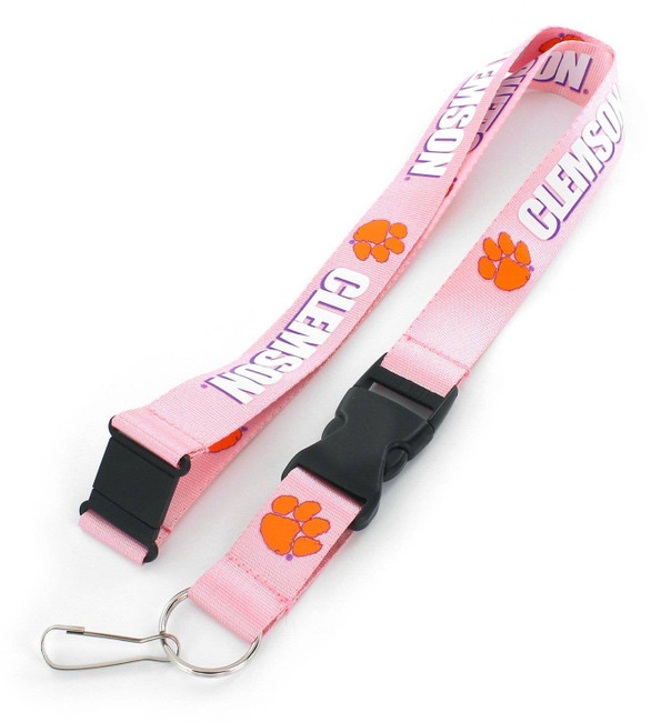 NCAA Clemson Tigers Team Lanyard Keychain ID Holder NCAA Fan Accessory, Pink