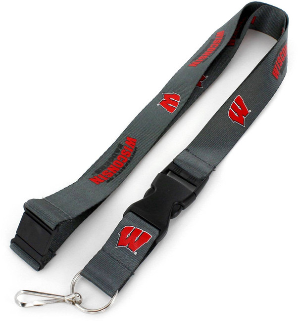 NCAA Wisconsin Badgers Team Lanyard Keychain ID Holder NCAA Fan Accessory, Charcoal