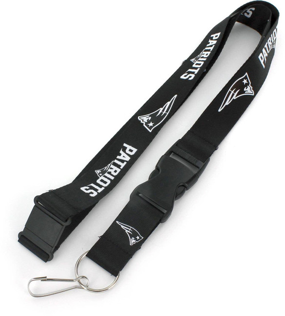 NFL New England Patriots Team Lanyard Keychain ID Holder NFL Fan Accessory, Black & White