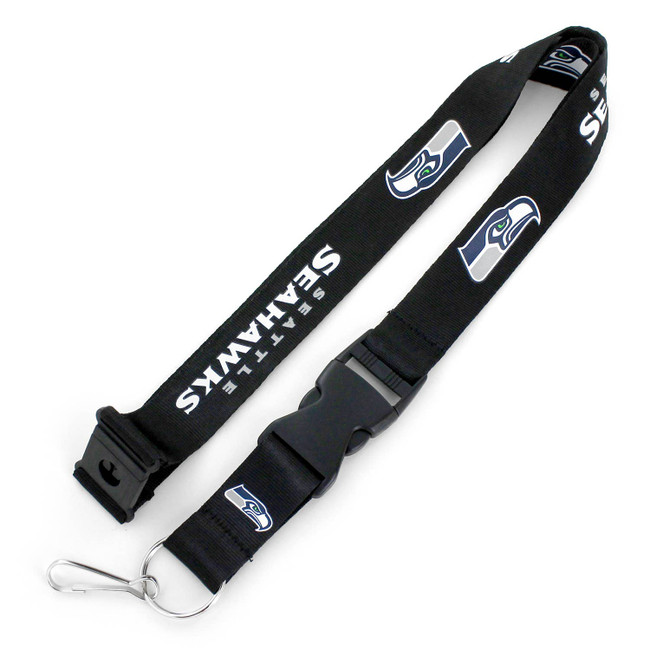 NFL Seattle Seahawks Team Lanyard Keychain ID Holder NFL Fan Accessory, Black
