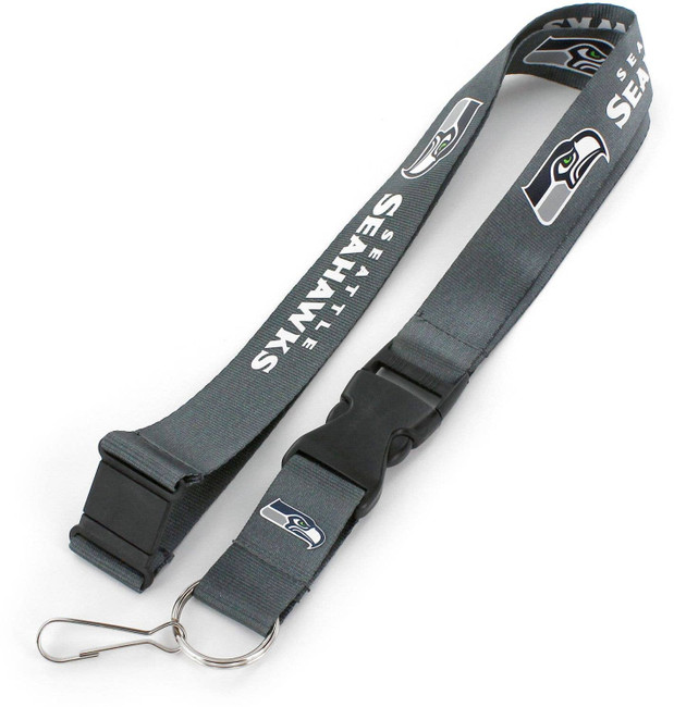 NFL Seattle Seahawks Team Lanyard Keychain ID Holder NFL Fan Accessory, Charcoal