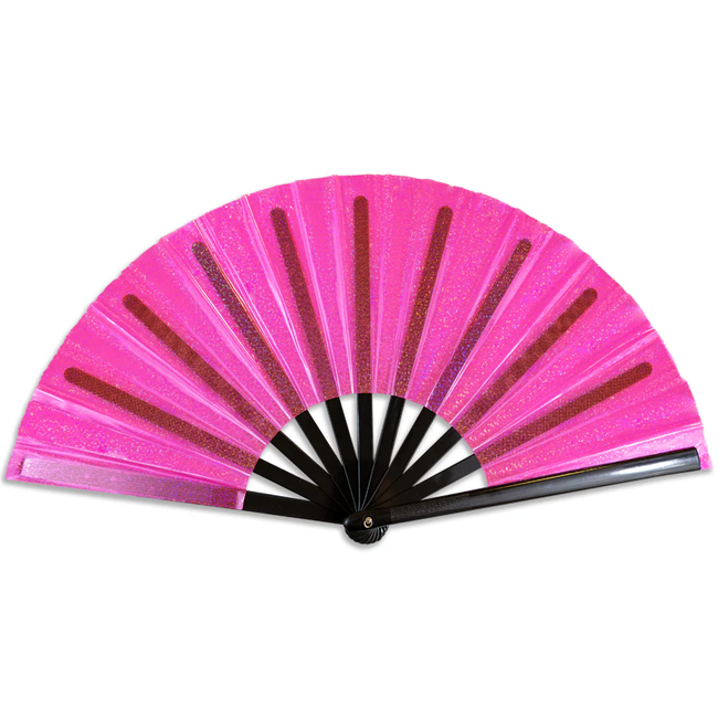Transparent Glitter Hot Pink X-Large Hand Fan