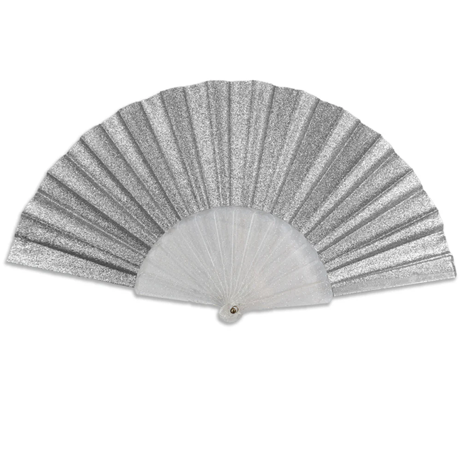 Glitter Silver Small Hand Fan (Clear Handle
