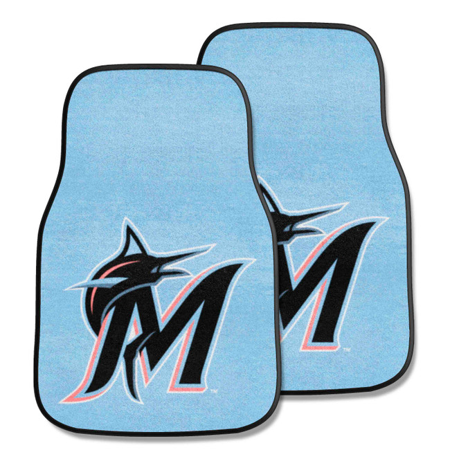 Miami Marlins Front Carpet Car Mat Set - 2 Pieces M Marlin Cap Logo