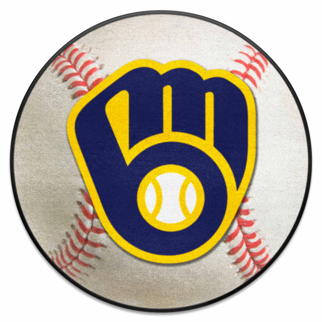 Milwaukee Brewers Baseball Rug - 27in. Diameter MB Glove Cap Logo