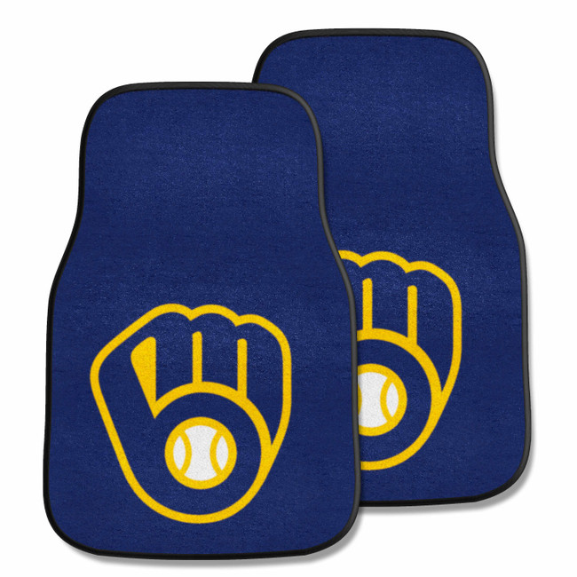 Milwaukee Brewers Front Carpet Car Mat Set - 2 Pieces MB Glove Cap Logo