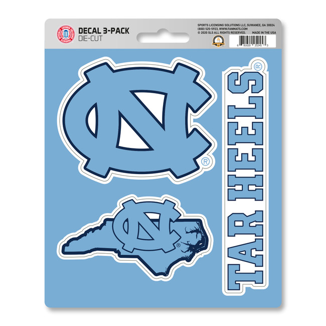 North Carolina Tar Heels 3 Piece Decal Sticker Set