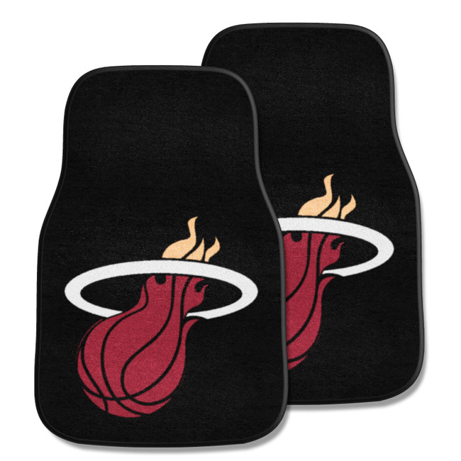 Miami Heat Front Carpet Car Mat Set - 2 Pieces Flaming Basketball Primary Logo