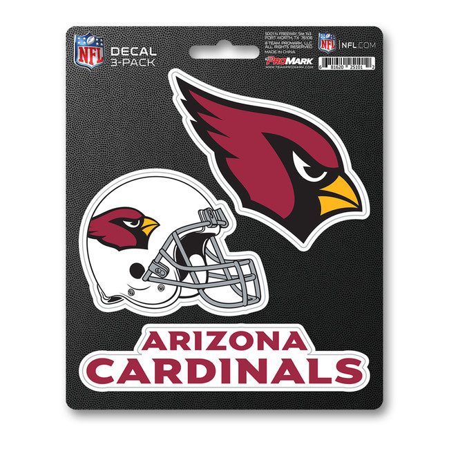 Arizona Cardinals Decal 3-pk 3 Various Logos / Wordmark Red