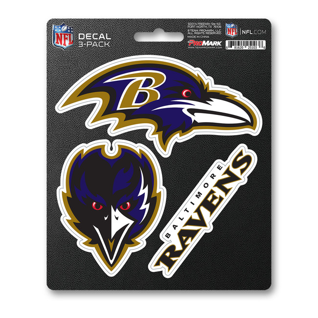 Baltimore Ravens Decal 3-pk 3 Various Logos / Wordmark Purple