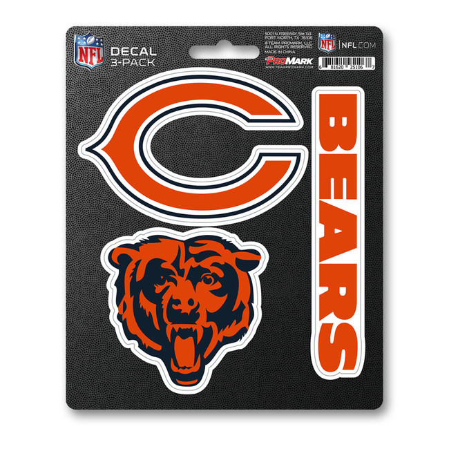 Chicago Bears Decal 3-pk 3 Various Logos / Wordmark Blue & Orange