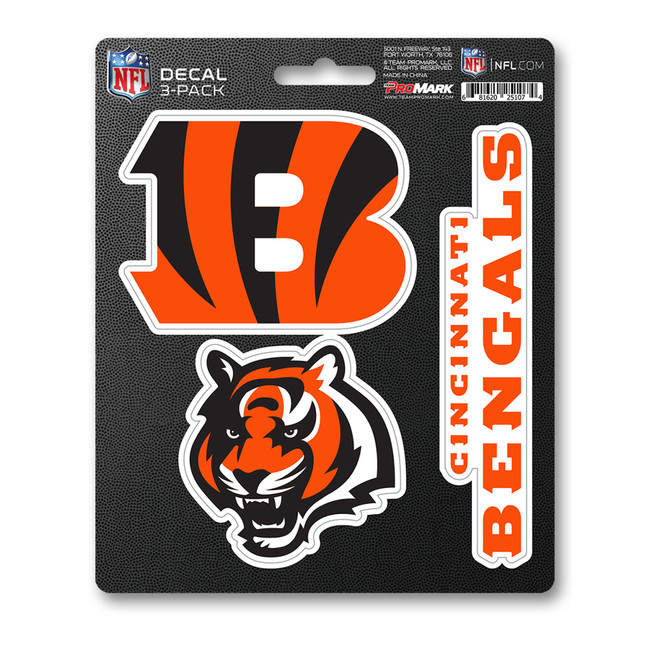 Cincinnati Bengals Decal 3-pk 3 Various Logos / Wordmark Blue & Black
