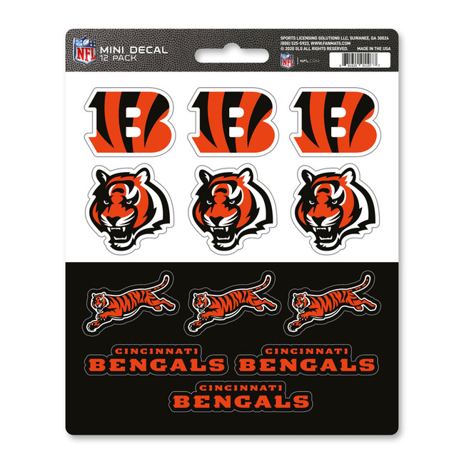 Cincinnati Bengals Mini Decal 12-pk 12 Various Logos / Wordmark Orange & Black
