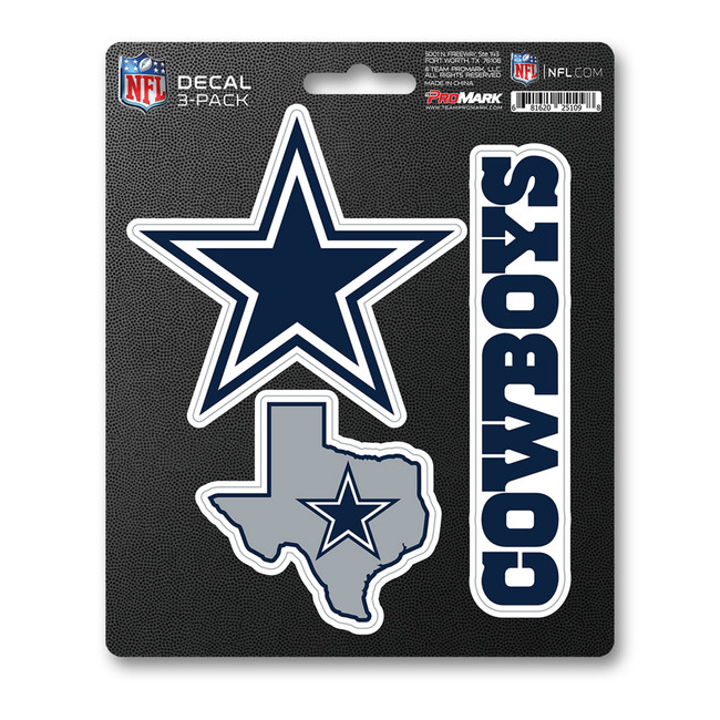 Dallas Cowboys Decal 3-pk 3 Various Logos / Wordmark Orange & Brown