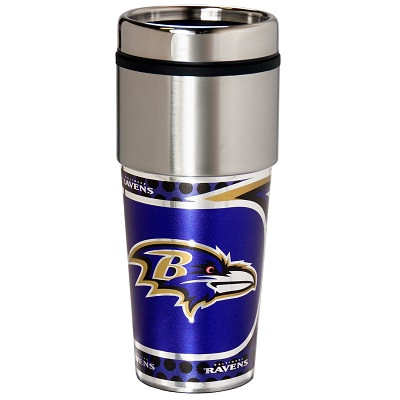Baltimore Ravens 16  oz. Stainless Steel Travel Tumbler Metallic Graphics