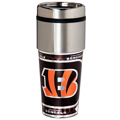 Cincinnati Bengals 16  oz. Stainless Steel Travel Tumbler Metallic Graphics