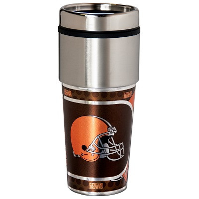 Cleveland Browns 16  oz. Stainless Steel Travel Tumbler Metallic Graphics