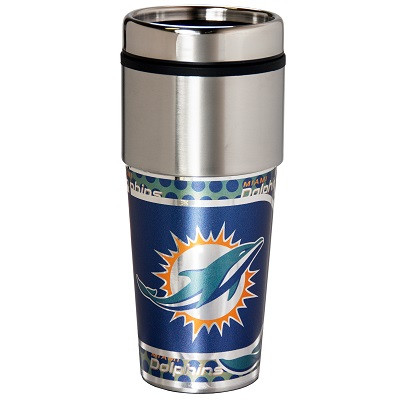 Miami Dolphins 16  oz. Stainless Steel Travel Tumbler Metallic Graphics