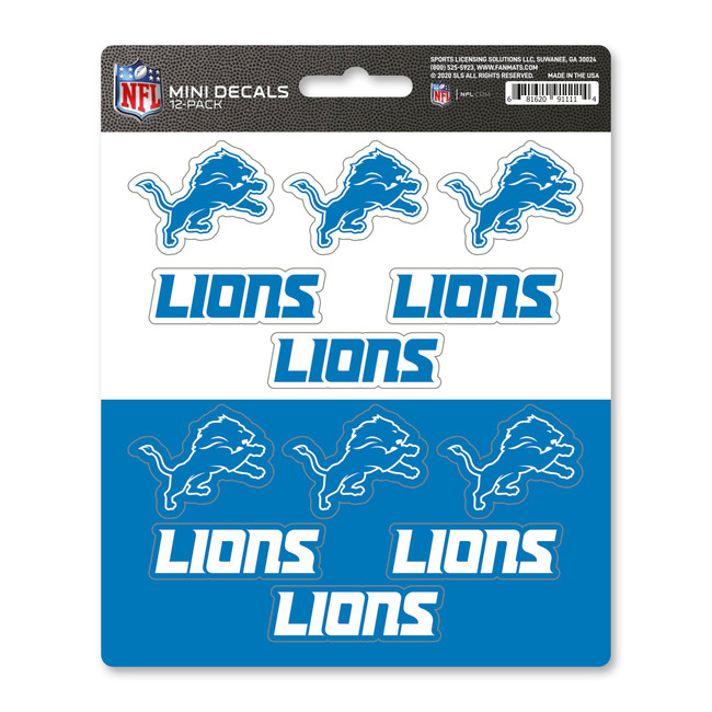 Detroit Lions Mini Decal 12-pk 12 Various Logos / Wordmark Blue