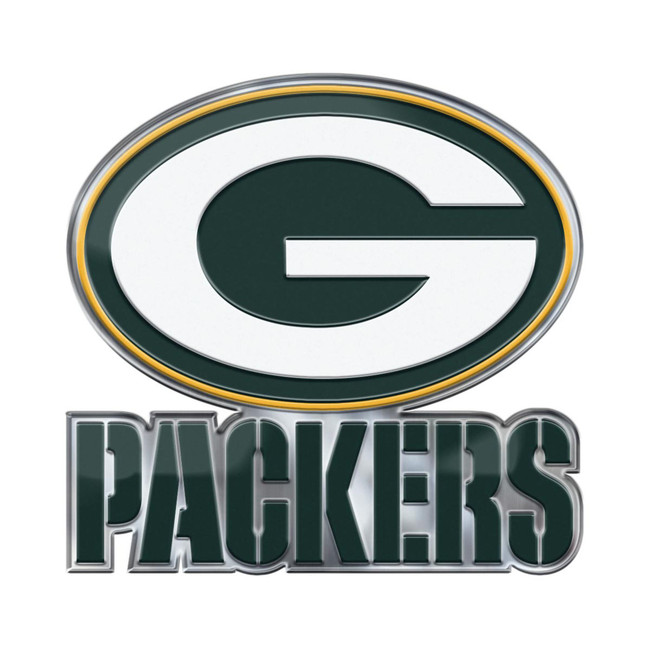 Green Bay Packers Heavy Duty Aluminum Embossed Color Emblem - Alternate Oval G Primary Logo & Wordmark