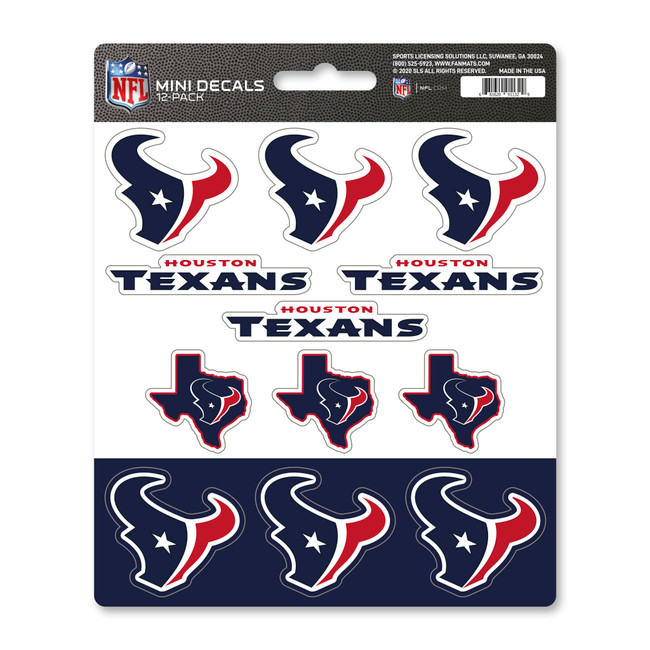 Houston Texans Mini Decal 12-pk 12 Various Logos / Wordmark Blue, Red