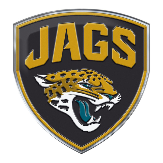 Jacksonville Jaguars Heavy Duty Aluminum Embossed Color Emblem - Alternate Jaguar Head Primary Logo & "Jags"