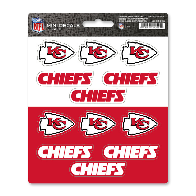 Kansas City Chiefs Mini Decal 12-pk 12 Various Logos / Wordmark Red
