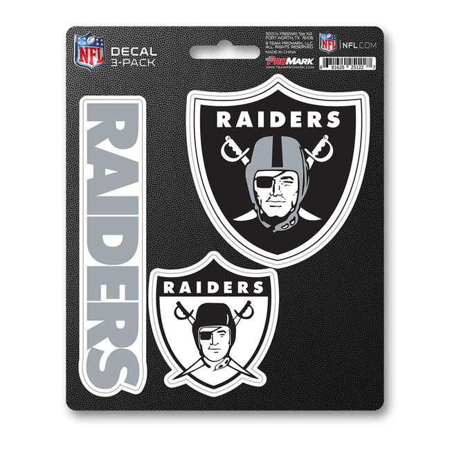 Las Vegas Raiders Decal 3-pk 3 Various Logos / Wordmark Green