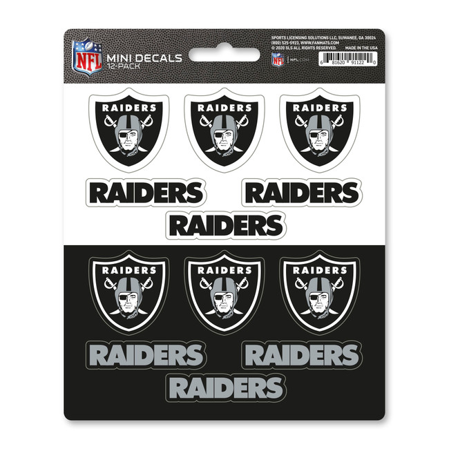 Las Vegas Raiders Mini Decal 12-pk 12 Various Logos / Wordmark Black & Gray