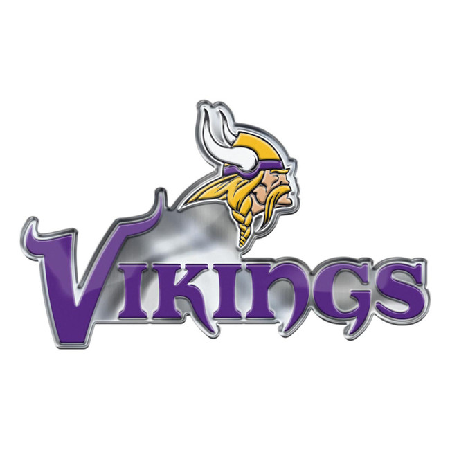 Minnesota Vikings Heavy Duty Aluminum Embossed Color Emblem - Alternate Viking Head Primary Logo & Wordmark