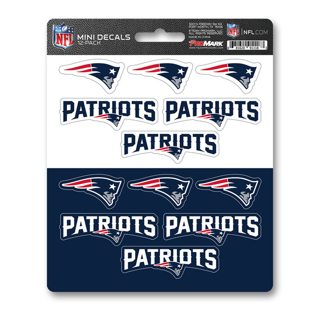 New England Patriots Mini Decal 12-pk 12 Various Logos / Wordmark Blue, Red